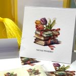Kit Cartões Tulipas com livros + Envelopes + Caixa Personalizada