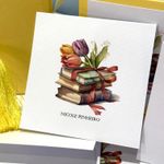 Kit Cartões Tulipas com livros + Envelopes + Caixa Personalizada