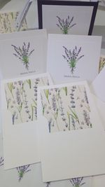 Kit Cartões Lavanda MP + Envelopes com Forro + Adesivos + Caixa Personalizada