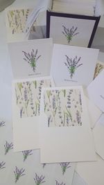 Kit Cartões Lavanda MP + Envelopes com Forro + Adesivos + Caixa Personalizada