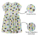 Vestido Infantil Menina 4, 6, 8 e 10 Tecido Leve Colorido e com Estampa de Gatinhos - Confortável e Divertido