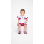 Conjunto Bebê Menina 2 Peças Blusa de Cotton e Short Canelado Sublimado Com Estampas de Morango Tamanhos 1,2,3 Colorido