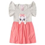 Vestido Infantil Menina Franzido Cintura Em Meia Malha Aplique interativo Gatinha Tamanhos P, M, G