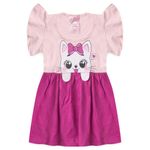 Vestido Infantil Menina Franzido Cintura Em Meia Malha Aplique interativo Gatinha Tamanhos P, M, G