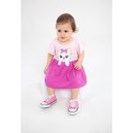 Vestido Infantil Menina Franzido Cintura Em Meia Malha Aplique interativo Gatinha Tamanhos P, M, G
