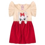 Vestido Infantil Menina Franzido Cintura Em Meia Malha Aplique interativo Gatinha Tamanhos P, M, G