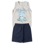 Conjuntinho Infantil Menino 2 Peça Regata Meia Malha + Bermuda Moletinho Com Bolso Polvinho Tamanhos P, M, G