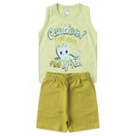 Conjuntinho Infantil Menino 2 Peça Regata Meia Malha + Bermuda Moletinho Com Bolso Polvinho Tamanhos P, M, G