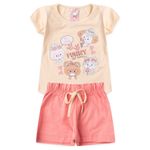 Conjunto Infantil Bebê Menina 2 Peças Blusa de Cotton Estampa de Bichinho e Short Estampa Funny Tamanhos 1,2,3 Anos