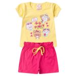 Conjunto Infantil Bebê Menina 2 Peças Blusa de Cotton Estampa de Bichinho e Short Estampa Funny Tamanhos 1,2,3 Anos