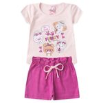 Conjunto Infantil Bebê Menina 2 Peças Blusa de Cotton Estampa de Bichinho e Short Estampa Funny Tamanhos 1,2,3 Anos
