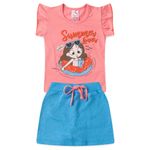 Conjunto Infantil Feminino – Blusa Manga Curta e Short Saia Moletinho – Para Bebê (1 a 3 anos)