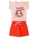 Conjunto Infantil Feminino – Blusa Manga Curta e Short Saia Moletinho – Para Bebê (1 a 3 anos)