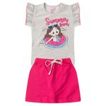 Conjunto Infantil Feminino – Blusa Manga Curta e Short Saia Moletinho – Para Bebê (1 a 3 anos)