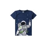 Conjunto Infantil Masculino - Camiseta Azul Estampada de Astronauta e Shorts Cinza - Tamanhos 1 a 10 Anos