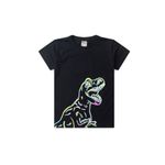 Conjunto Infantil Masculino - Camiseta Preta com Estampa de Dinossauro Neon e Shorts Cinza - Tamanhos 1 a 10 Anos