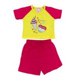 Conjunto Infantil Menina 2 Peças Cropped Em Meia Malha E Short Moletinho Tamanhos 1,2,3 Anos
