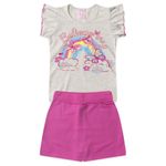 Conjunto Infantil Menina Tamanho 4,6,8 Anos - Blusa Meia Malha E Shorts Saia Moletinho