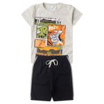Conjunto Infantil Menino 2 Peças Blusa Meia Malha E Shorts Moletinho Aventura na Selva Tamanhos 4, 6, 8 anos