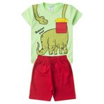 Conjunto Infantil Menino 2 Peças Camiseta em Meia Malha E Bermuda Moletinho Dino Petiscando Tamanhos 1, 2, 3 Anos