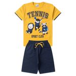 Conjunto Infantil Menino 2 Peças Camiseta Em Meia Malha E Bermuda Moletinho Hora do esporte Tamanhos 4, 6, 8 Anos