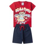 Conjunto Infantil Menino 2 Peças Camiseta em Meia Malha E Bermuda Moletinho Tamanhos 1, 2, 3 Anos
