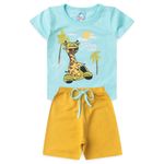 Conjunto Infantil Menino 2 Peças Camiseta Em Meia Malha E Bermuda Moletinho Tamanhos P, M,G