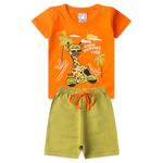 Conjunto Infantil Menino 2 Peças Camiseta Em Meia Malha E Bermuda Moletinho Tamanhos P, M,G