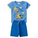 Conjunto Infantil Menino 2 Peças Camiseta Em Meia Malha E Bermuda Moletinho Tamanhos P, M,G