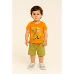 Conjunto Infantil Menino 2 Peças Camiseta Em Meia Malha E Bermuda Moletinho Tamanhos P, M,G