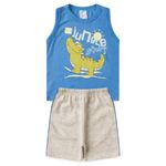 Conjunto Infantil Menino 2 Peças Regata Em Meia Malha E Bermuda Moletinho Tamanhos P, M, G