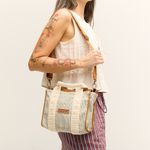 Bolsa Mini Tote Crochê Listras Verdes