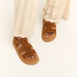 Sandália Pescadora Flat Camurça Camel
