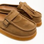 Mocassim Mule Clog Franja Camoscio Nozes