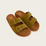 Sandália Slide Fivela Camurça Oliva