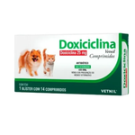 Doxiciclina 25mg Antibiótico Cães e Gatos Vetnil 14 Comprimidos
