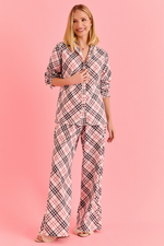 Pijama Clássico Longo Com Botões Em Algodão Estampa Xadrez
