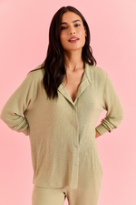 Pijama Canelado Em Malha Verde Pistache