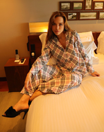 Pijama Clássico Longo Com Botões Em Algodão Estampa Xadrez