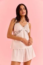 Short Doll Com Renda Em Cetim Off-White