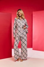 Pijama Clássico Longo Com Botões Em Algodão Estampa Xadrez