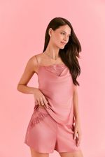 Short Doll Com Renda Em Cetim Rosa Antique
