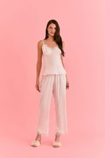 Pijama Longo Com Regata E Renda Em Cetim Off White Bride