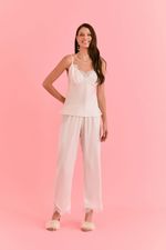 Pijama Longo Com Regata E Renda Em Cetim Off White Bride