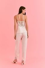 Pijama Longo Com Regata E Renda Em Cetim Off White Bride