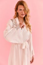 Robe Longo Com Renda Em Cetim Off White Bride