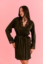 Robe Curto Com Renda Em Cetim Preto 