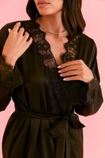 Robe Curto Com Renda Em Cetim Preto 