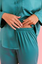 Pijama Clássico Longo Com Botões Em Cetim Teal 
