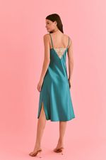 Camisola Midi Com Renda Em Cetim Teal 